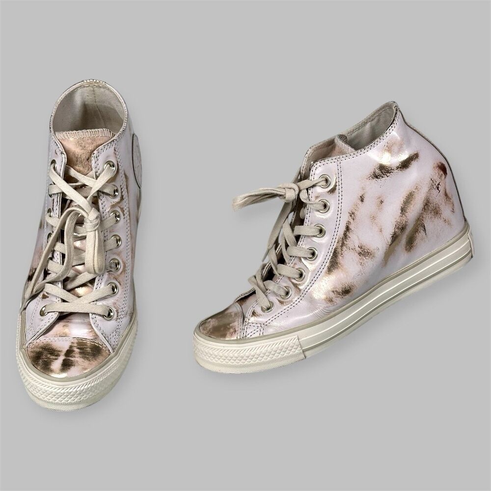 Converse Sneaker Womens 9 CTAS Lux Mid Hidden Wedge Brush Off Leather White Gold